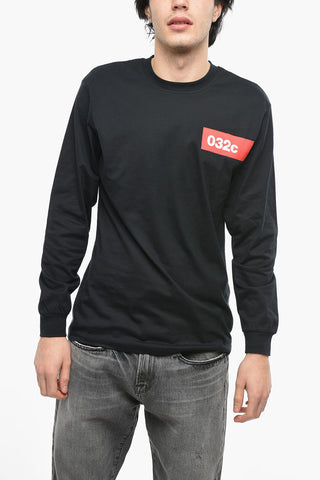 Crew Neck Long-sleeved T-Shirt with Logo Patch