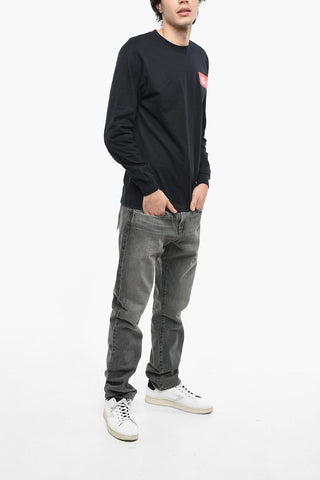 Crew Neck Long-sleeved T-Shirt with Logo Patch