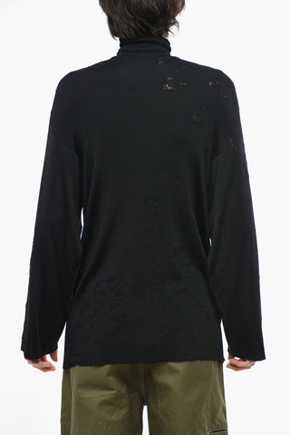 UNISEX Oversized Ribbed Jersey Turtleneck with Destroyed Effect Details