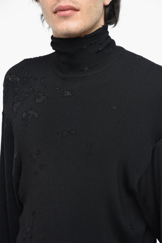 UNISEX Oversized Ribbed Jersey Turtleneck with Destroyed Effect Details