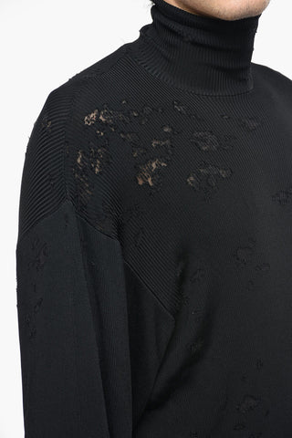 UNISEX Oversized Ribbed Jersey Turtleneck with Destroyed Effect Details
