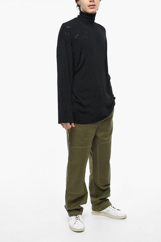 UNISEX Oversized Ribbed Jersey Turtleneck with Destroyed Effect Details