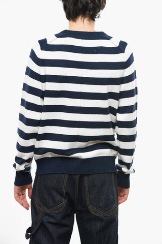 Crew Neck Pure Cashmere Sweater with Awning Stripe Motif