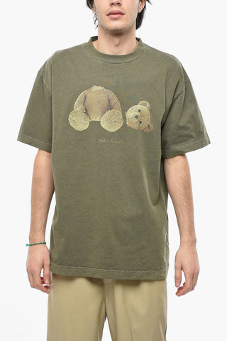 Crew Neck BEAR Cotton T-Shirt with Print