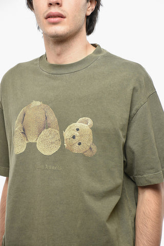 Crew Neck BEAR Cotton T-Shirt with Print