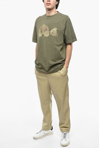 Crew Neck BEAR Cotton T-Shirt with Print