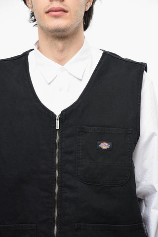 Gilet in Canvas con Zip Front e Tasche a Toppa