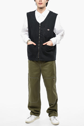 Gilet in Canvas con Zip Front e Tasche a Toppa