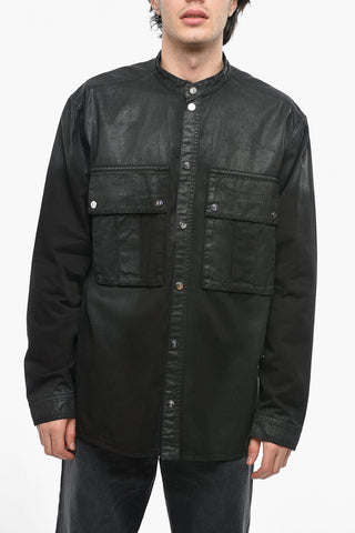 Coated Denim Overshirt with Maxi Pockets
