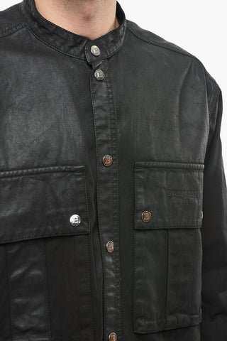 Coated Denim Overshirt with Maxi Pockets