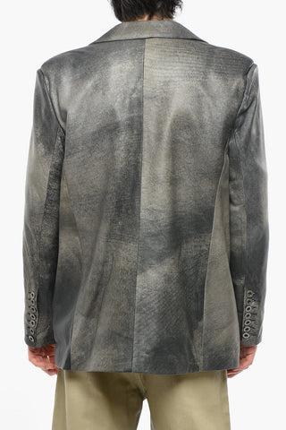 acid wash effect leather no vent peak lapel 2-button blazer