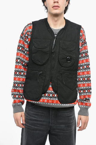 Zip Closure Cotton Vest with Utility Pockets