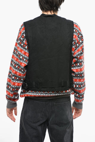 Zip Closure Cotton Vest with Utility Pockets