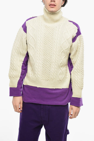 Cable Knit Turtleneck Sweater with Fleeced Details