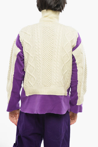 Cable Knit Turtleneck Sweater with Fleeced Details