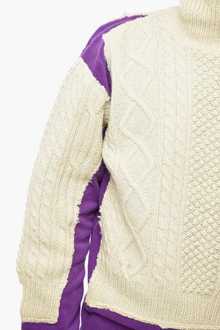 Cable Knit Turtleneck Sweater with Fleeced Details