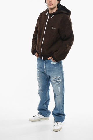 Bomber Teddy in Misto Lana con Zip a Contrasto