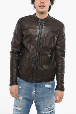 Giubbotto Biker in Pelle Martellata con Zip Frontale
