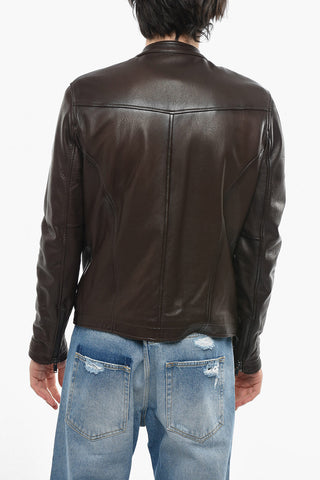 Giubbotto Biker in Pelle Martellata con Zip Frontale