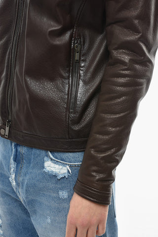 Giubbotto Biker in Pelle Martellata con Zip Frontale
