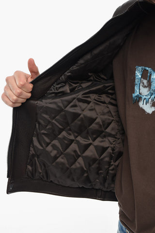 Giubbotto Biker in Pelle Martellata con Zip Frontale