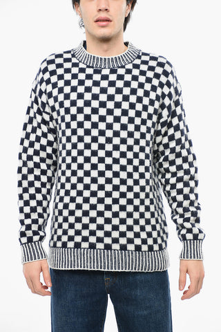 Checked Wool Blend Crew-neck Sweater