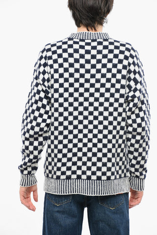 Checked Wool Blend Crew-neck Sweater