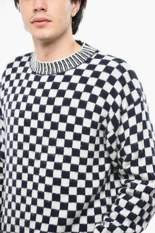 Checked Wool Blend Crew-neck Sweater