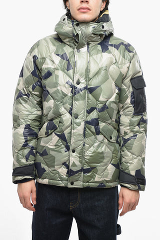 Hooded Geometric Patterned Down Jacket