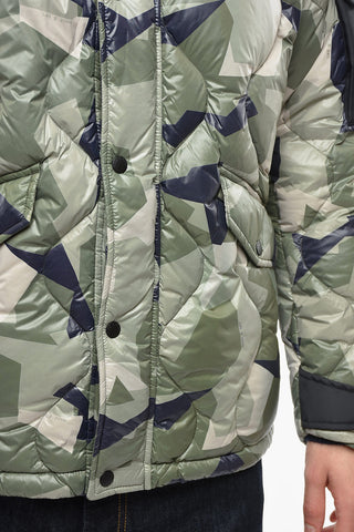 Hooded Geometric Patterned Down Jacket