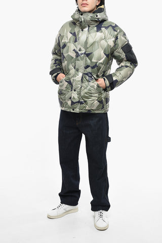 Hooded Geometric Patterned Down Jacket
