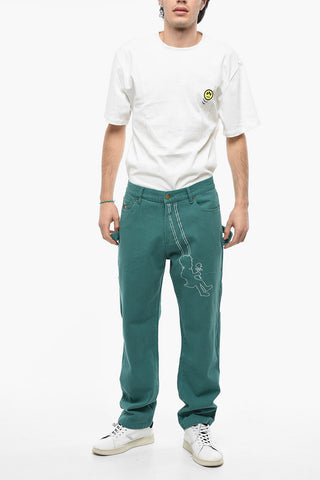 Twill Cotton 5 Pockets Pantswith Golden Button