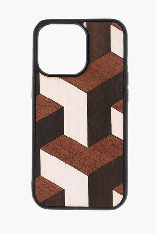 Geometrical-Motif Wooden TUMBLE Iphone 13 Pro Max Hard Case