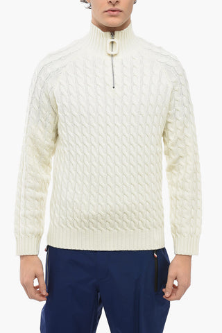 Half Zipped Cable Knit Wool Pullover