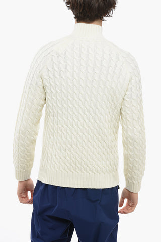Half Zipped Cable Knit Wool Pullover