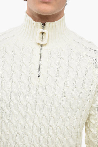 Half Zipped Cable Knit Wool Pullover