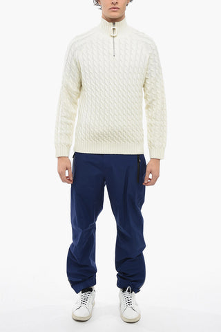Half Zipped Cable Knit Wool Pullover