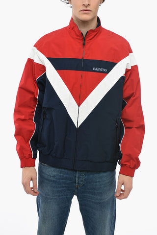 Tricolor Windbreaker Jacket with Logo Print