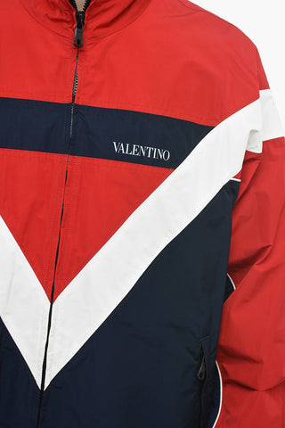 Tricolor Windbreaker Jacket with Logo Print
