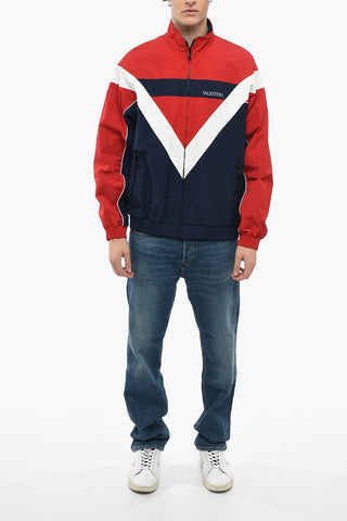 Tricolor Windbreaker Jacket with Logo Print