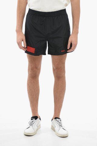 Solid Color Nylon Shorts with Contrasting Details