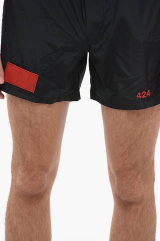 Solid Color Nylon Shorts with Contrasting Details