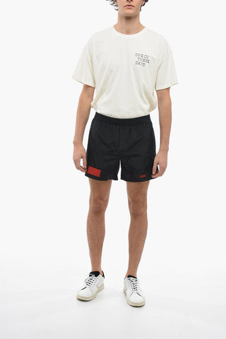 Solid Color Nylon Shorts with Contrasting Details