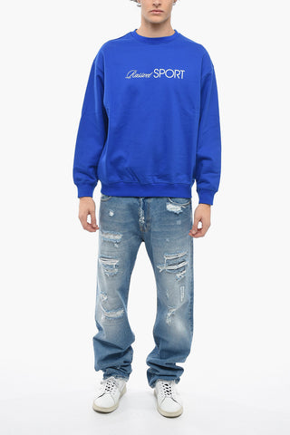 Brushed Cotton Crew-neck Sweatshirt with Contrasting Print