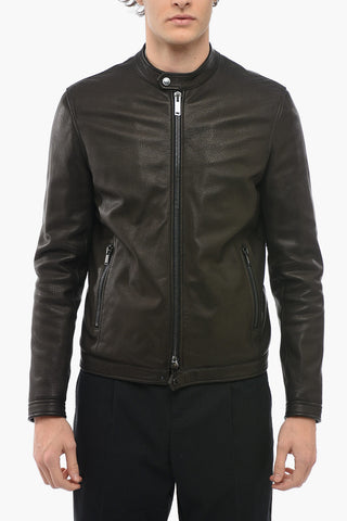 Giubbotto Biker in Pelle Martellata con Zip Frontale