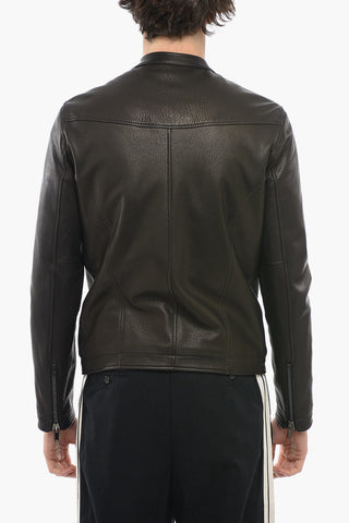 Giubbotto Biker in Pelle Martellata con Zip Frontale