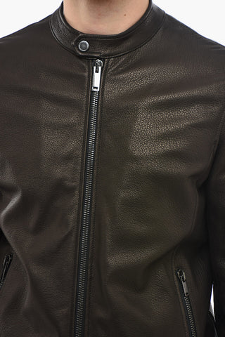 Giubbotto Biker in Pelle Martellata con Zip Frontale