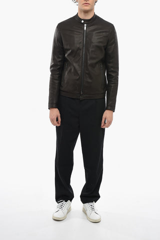 Giubbotto Biker in Pelle Martellata con Zip Frontale