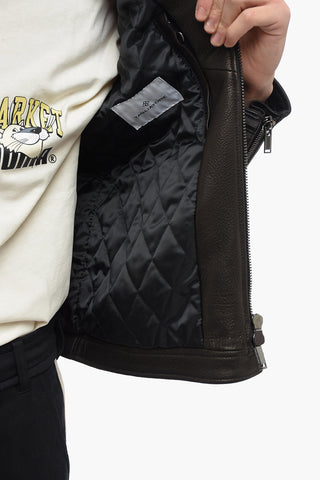 Giubbotto Biker in Pelle Martellata con Zip Frontale