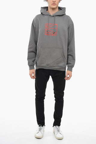 Felpa Hoodie in Cotone con Stampa in Rilievo